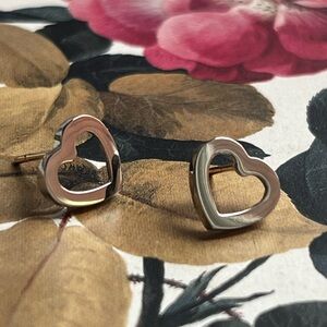 14K White Gold Heart Stud Earrings